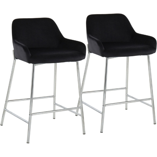 Daniella 24" Counter Stool in Black Velvet & Chrome Metal (Set of 2)